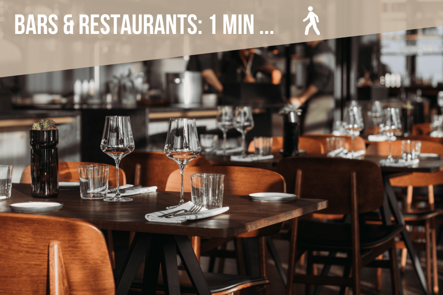 Bars et restaurants au pied de l'immeuble